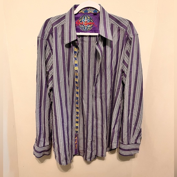 Robert Graham- Men’s XL -Purple & White -100% Cotton- Art Print Button-up Shirt - Picture 4 of 13